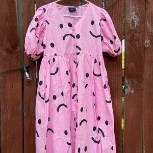 Lazy Oaf Happy Sad Pink Puff Sleeve Dress